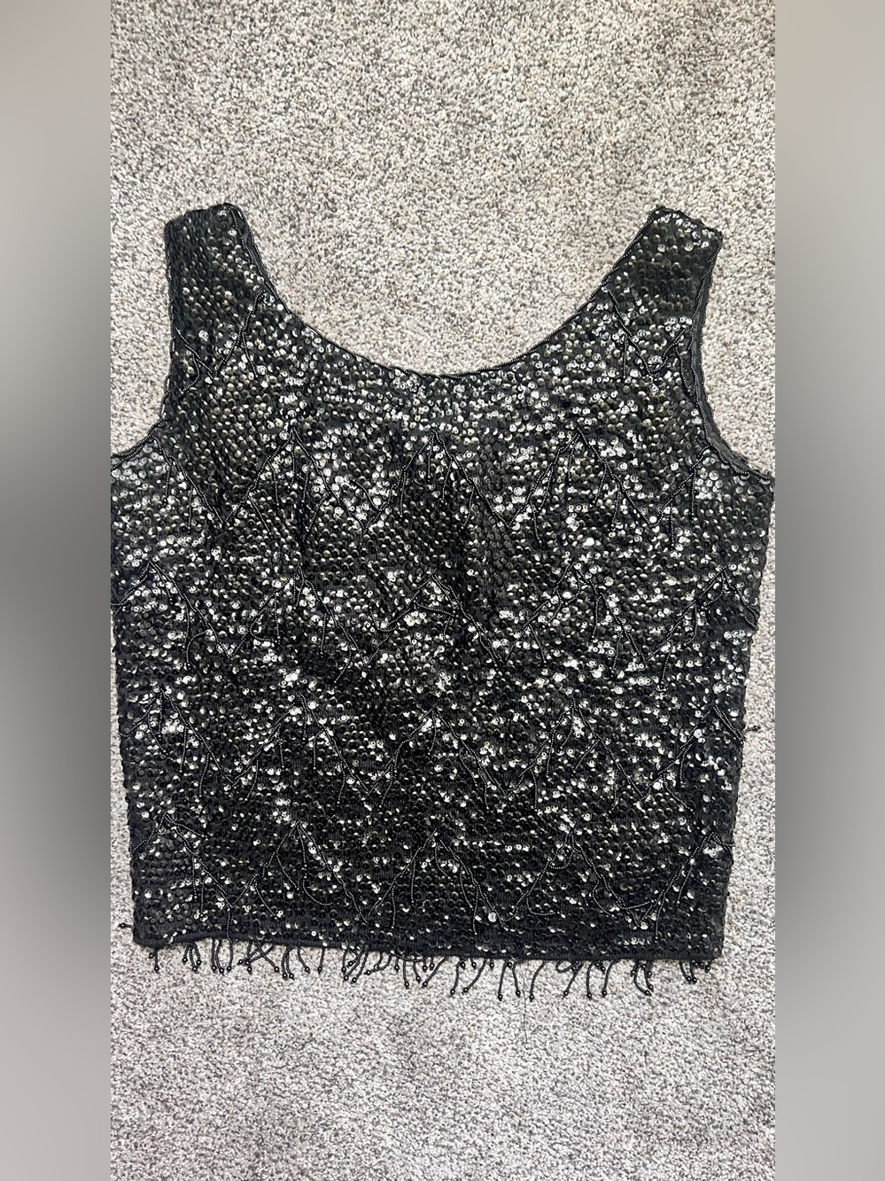 Black Beaded Sleeveless Crop Top - Brand Unspecified